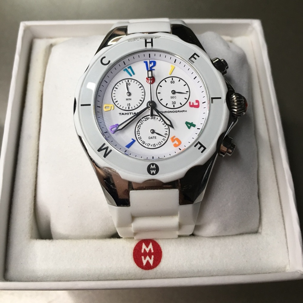 Michele White and Rainbow Watch with Tags